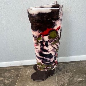 UGG Boots Size 6 Knee High Wedge Heel Pink Brown Furry Boot Claire Tabouret NWOT